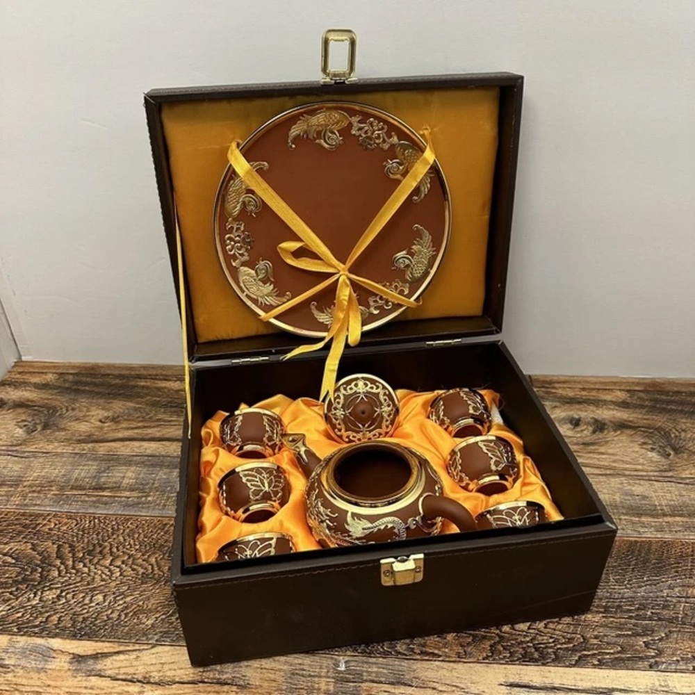 Kamjove Gold inlaid Elegant Brown Tea Set with Gold